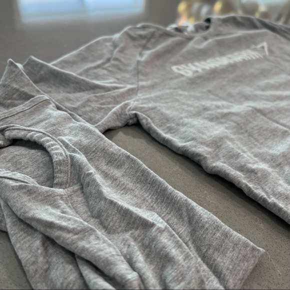 GYMSHARK long sleeve ribbon crop top. Light grey marl. Size S - Picture 5 of 5